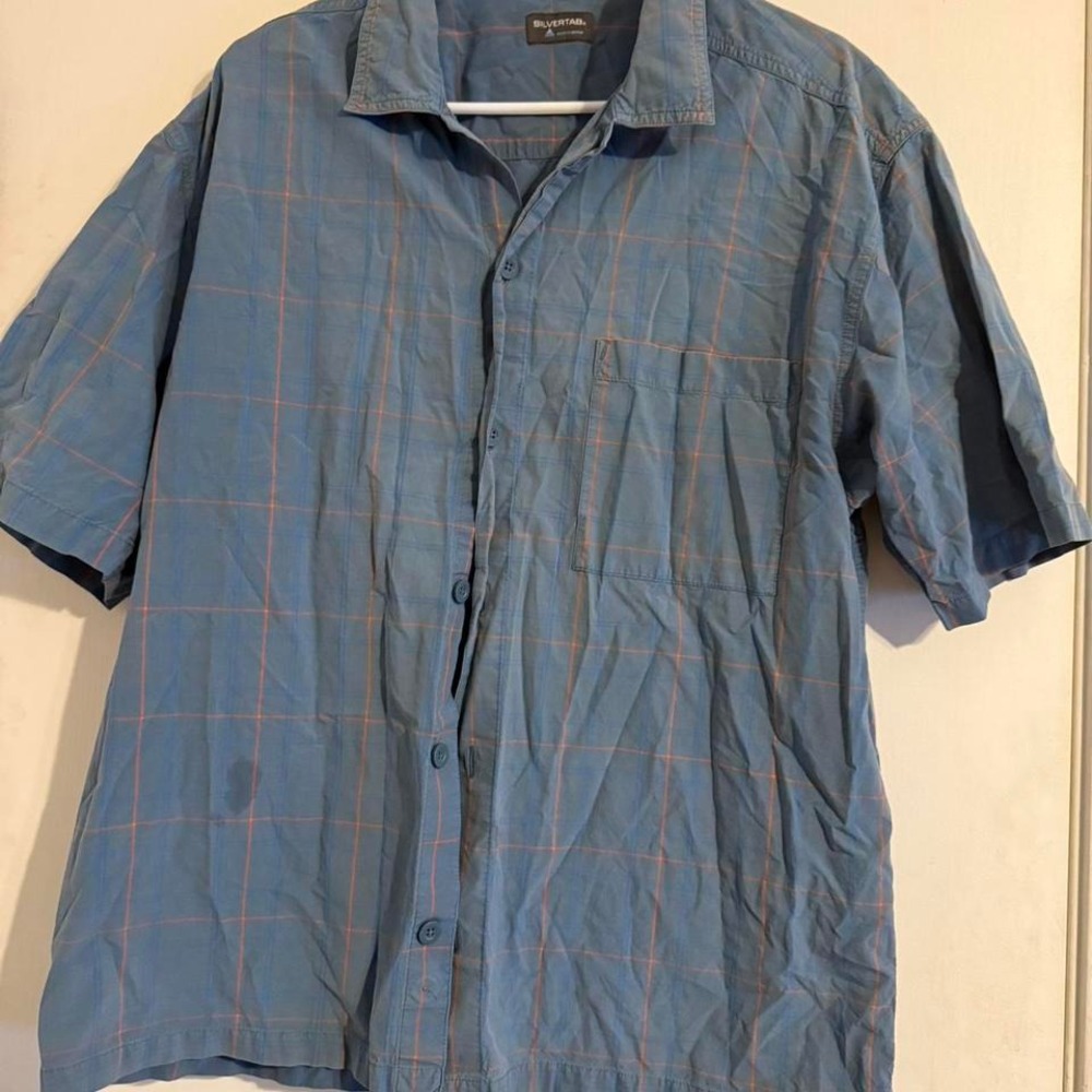 Levis‎ SilverTab Mens Blue Plaid Short Sleeve Button Down Shirt Large Vintage